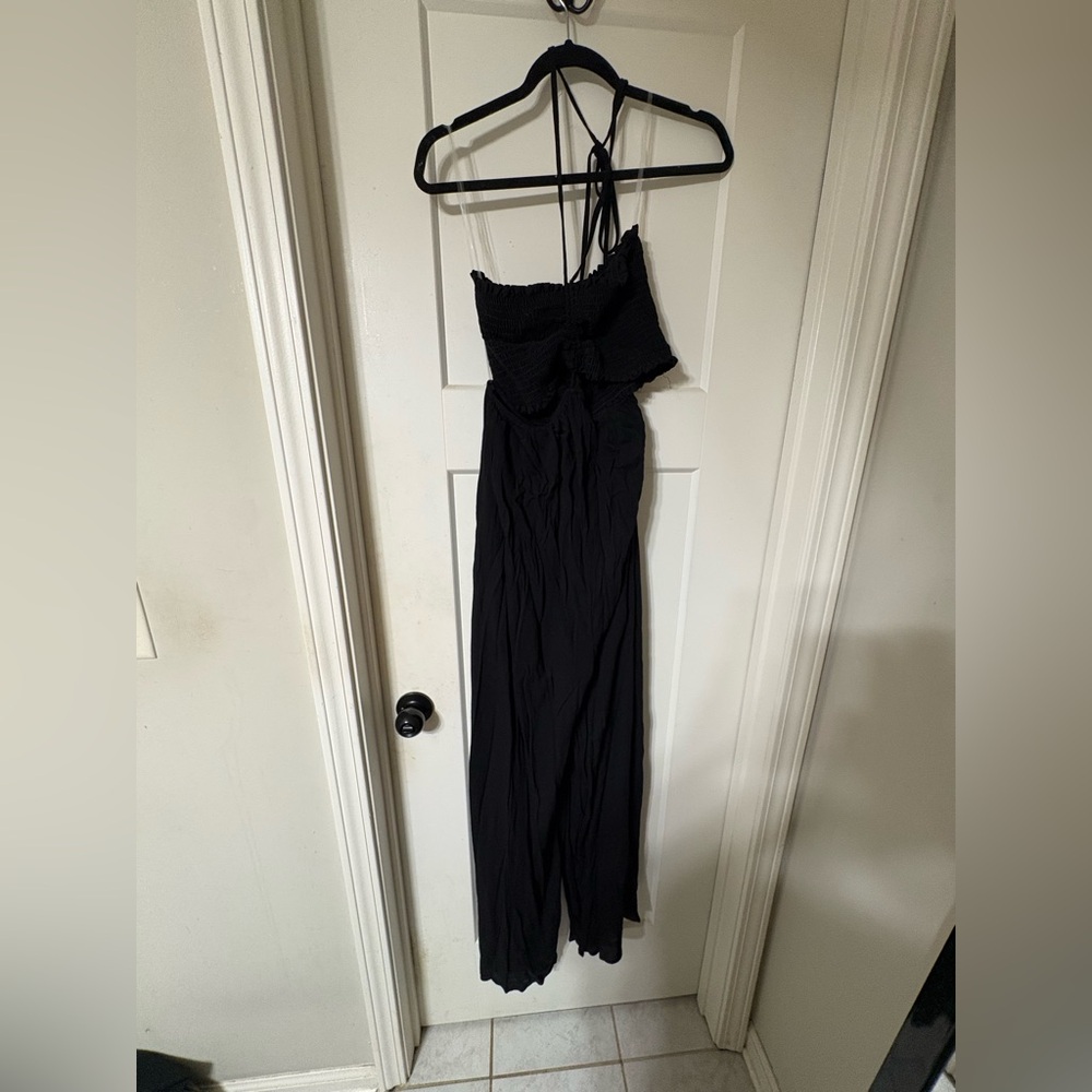 Pinkblush Maternity Black Smocked Halter Jumpsuit with CutOuts at Waist